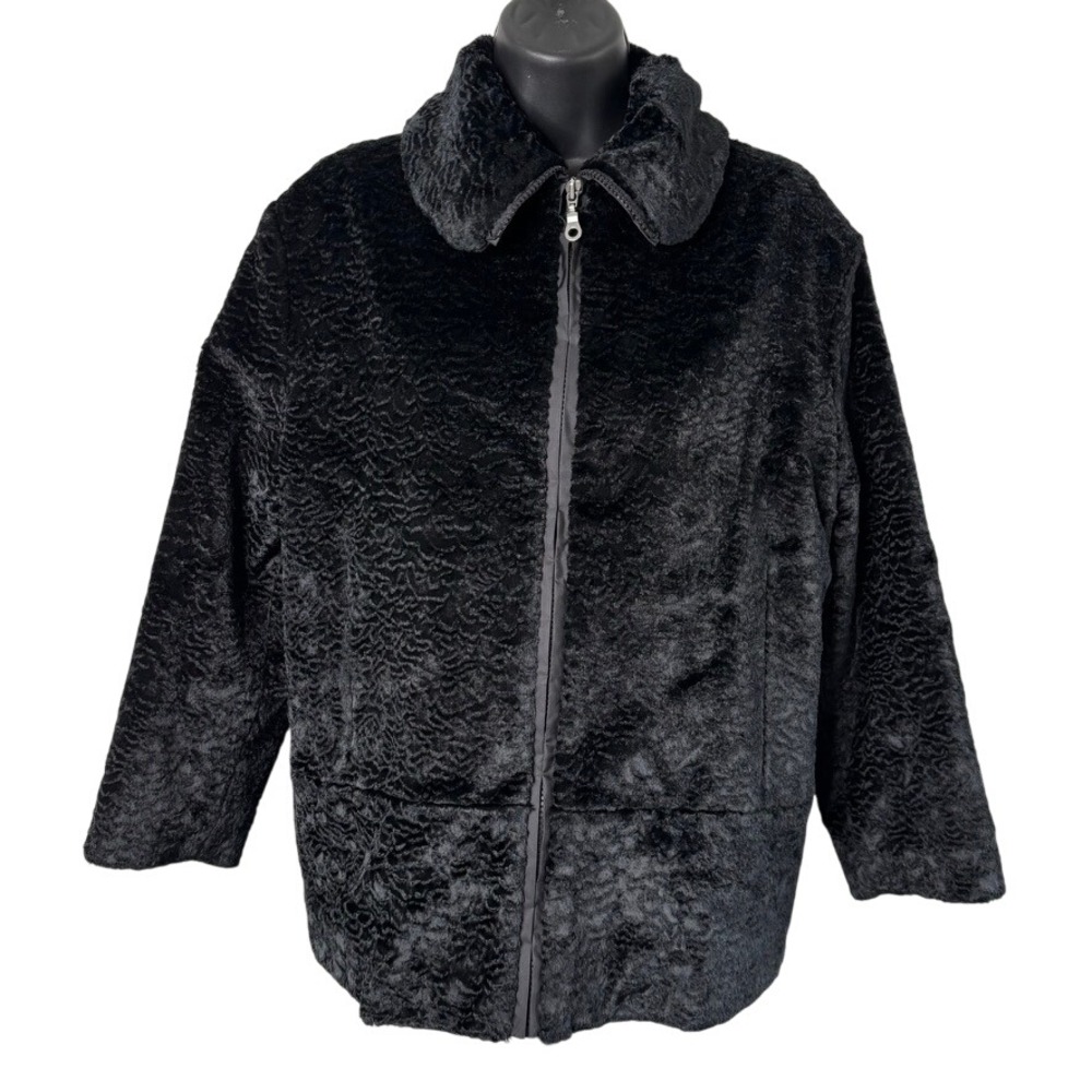 Vintage Varci‎ Faux Fur Jacket Made in Italy Black Sz M? Broadtail Mob Wife